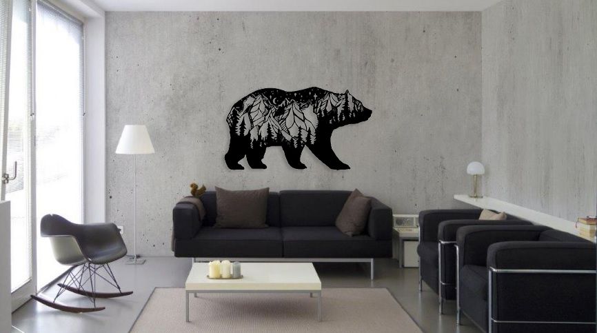 Obraz do obyváku - Medvěd, rozměr 30x17cm - černá