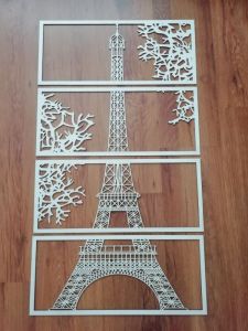 Dřevěný 3D obraz Eiffelovy věže, bílá, rozměr 91x51cm 