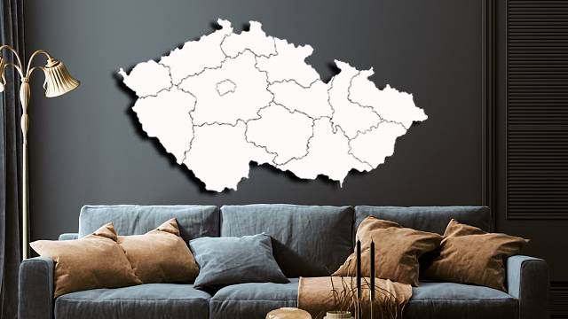 Mapa České republiky na zeď - okresy bílá 60x33cm