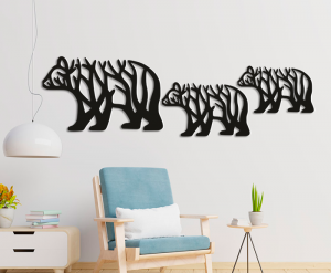 Obraz na zeď dřevěný- Medvěd 94x24cm | černá, bílá