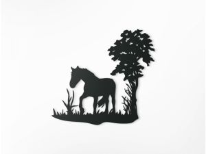 Samolepka na zeď - Kůň na louce, černá