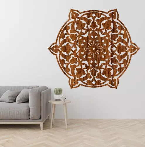 Mandala na zeď KVĚTINA, ořech