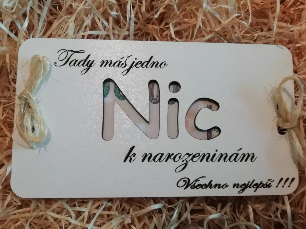 Přání k narozeninám - Dřevěná obálka Nic