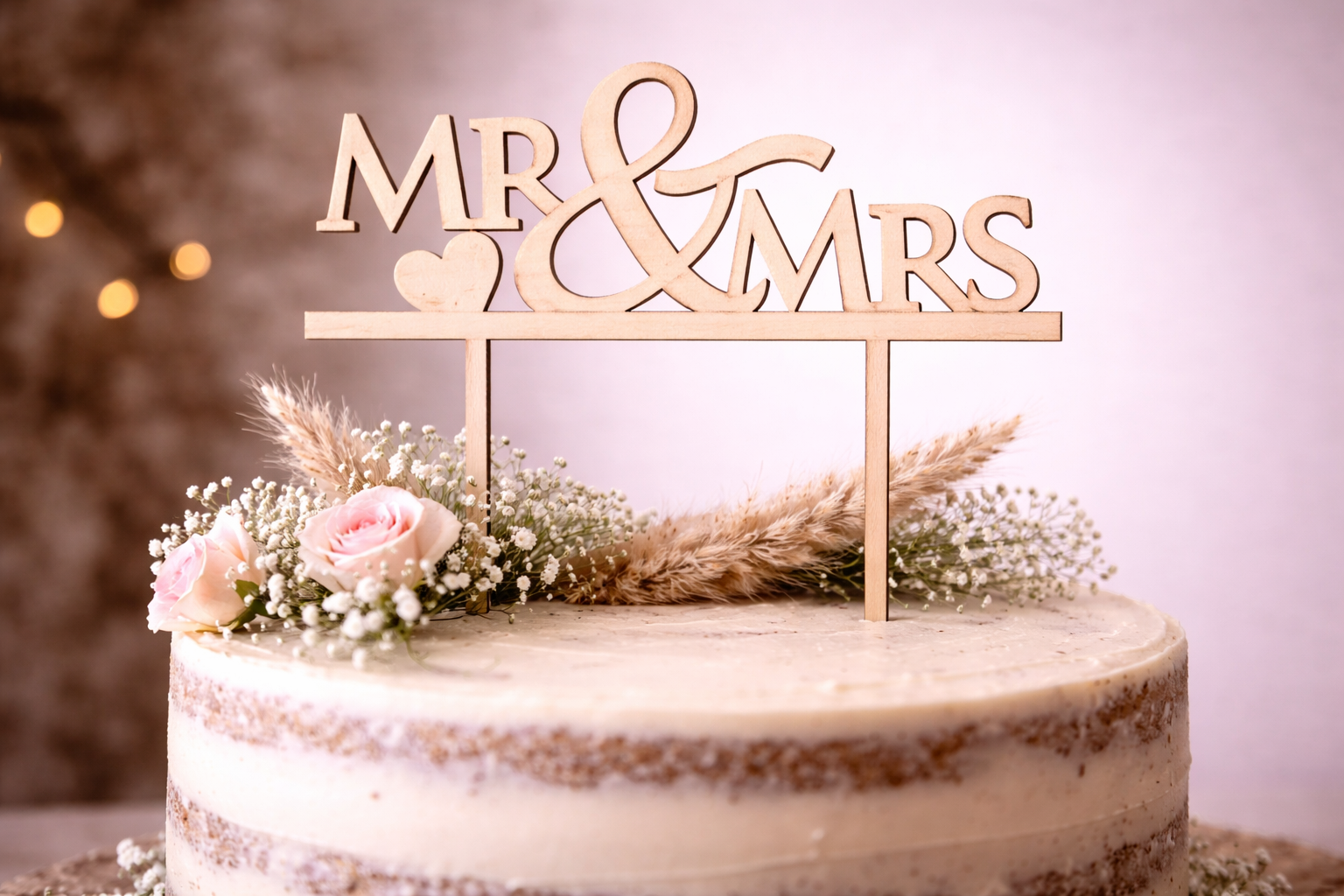 Dřevěná dekorace na svatební dort - Mr, Mrs 15x10cm, 2ks