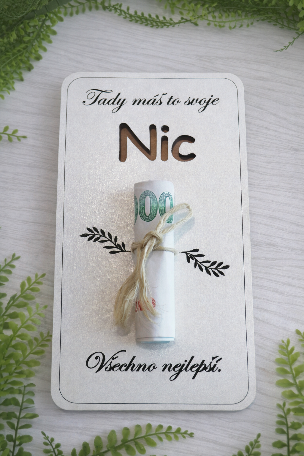 Dřevěná kapsa na peníze - Nic k narozeninám