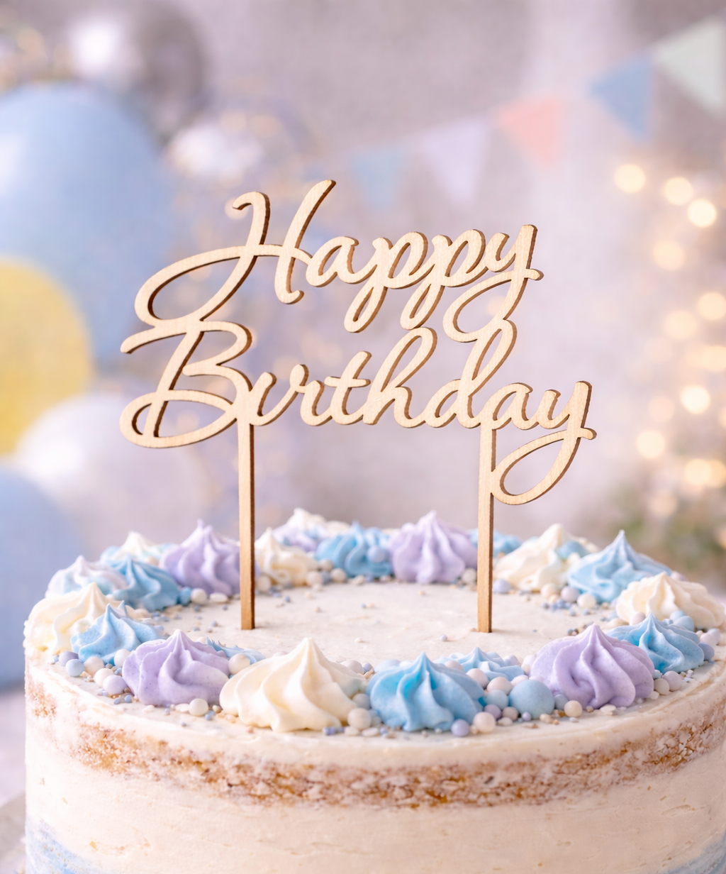 Dřevěný dortový zápich HAPPY BIRTHDAY 2ks