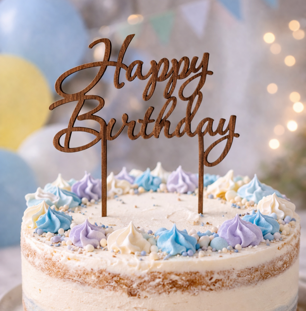 Dřevěný dortový zápich HAPPY BIRTHDAY 2ks