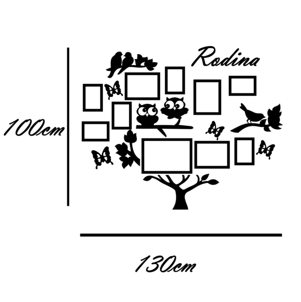 Dřevěný Strom na fotky - s textem Rodina, rozměry