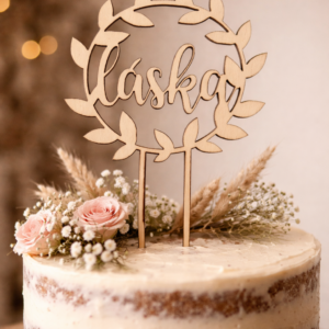 Dřevěný svatební zápich do dortu Láska, 13x16cm
