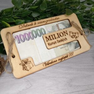 Dřevěná obálka milion k narozeninám
