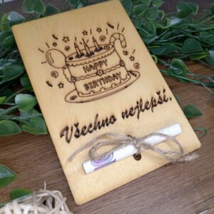 Dřevěná obálka - Retro vtipné přání k narozeninám