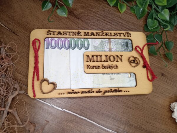 Dřevěné přání ke svatbě Milion Korun