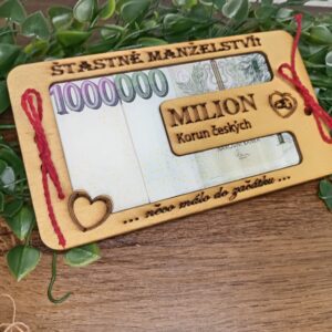 Dřevěné přání ke svatbě Milion Korun