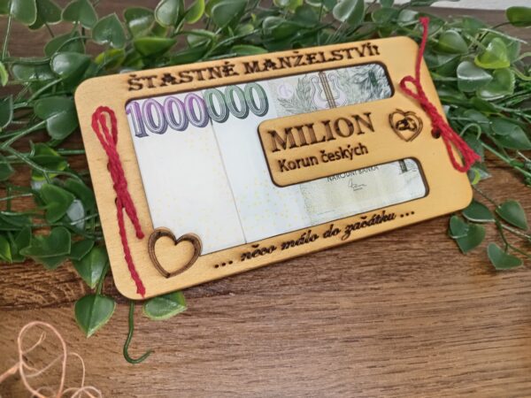 Dřevěné přání ke svatbě Milion Korun