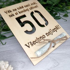 Dárek k 50.narozeninám pro ženu - Dřevěné přání