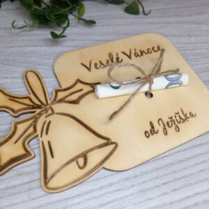 Vánoční dárková karta na peníze - Zvoneček