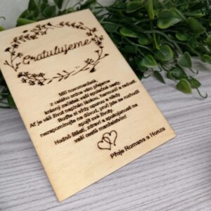 Dřevěné svatební přání na peníze s vlastním textem