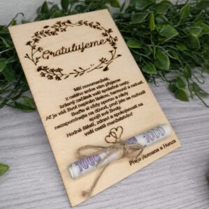 Dřevěné svatební přání na peníze