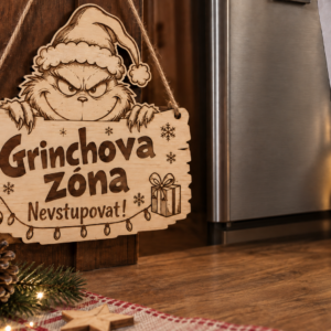 Dřevěná vánoční cedulka Grinch