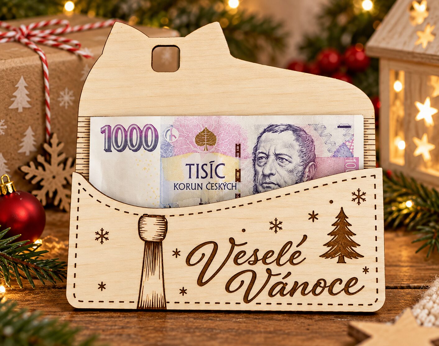 Vánoční dřevěná obálka na peníze – Veselé Vánoce - Obrázek 2