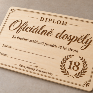 Dřevěný diplom k 18. narozeninám