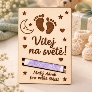Dřevěné přání na peníze k narození dítěte